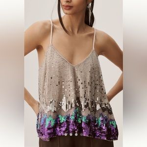 NWT Anthropologie Let Me Be Sequin Splash Embellished Tank Top